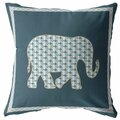 Homeroots 18 in. Spruce Blue Elephant Indoor & Outdoor Throw Pillow White & Muted Blue 412452